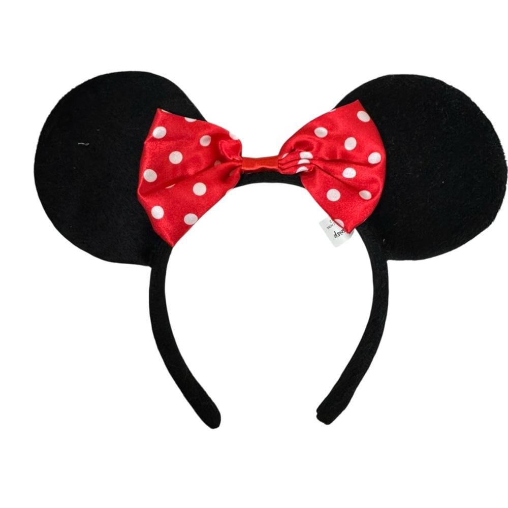 Black Mouse Ears Headband with Red Polka Dot Bow
